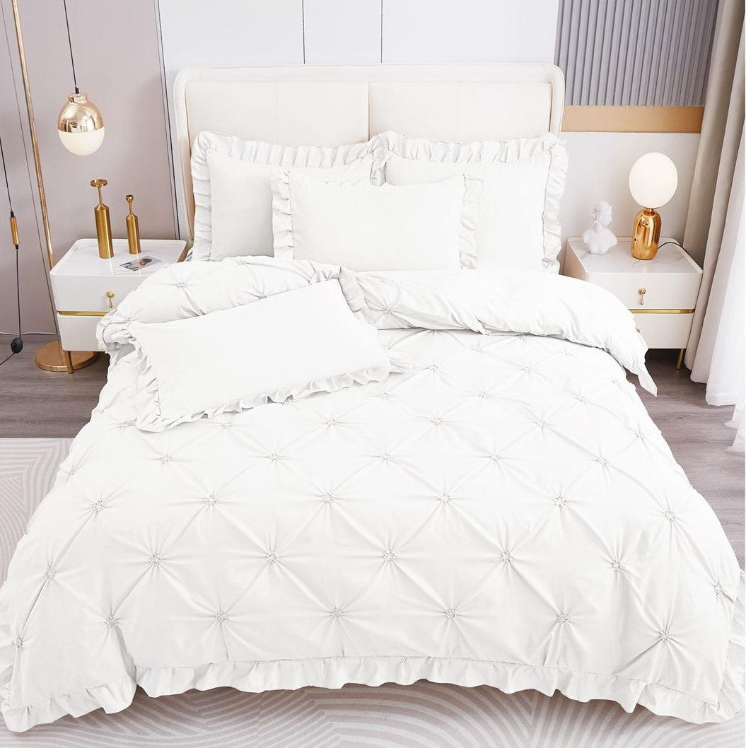 Lenjerie de pat bumbac finet brodat cu volanase – 4 piese | 0278-CA