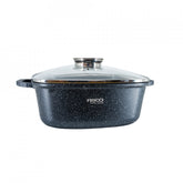 Oala aluminiu marmurat, diametru 24cm, capacitate 4.4L, culoare negru, capac de sticla, cod 4402