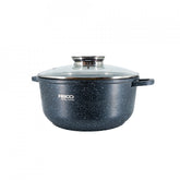 Oala aluminiu marmurat, diametru 24cm, capacitate 4.5L, culoare negru, capac de sticla, cod 4406