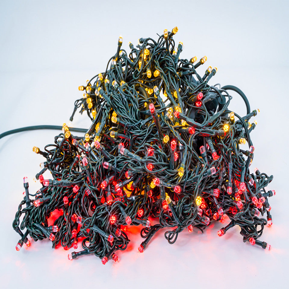 Perdea Lumini de exterior, 4m x 3m, 1200 Led Lumina Calda cu Rosu, joc de lumini, interconectabila, fir verde, SW-1200G-CLD-R1