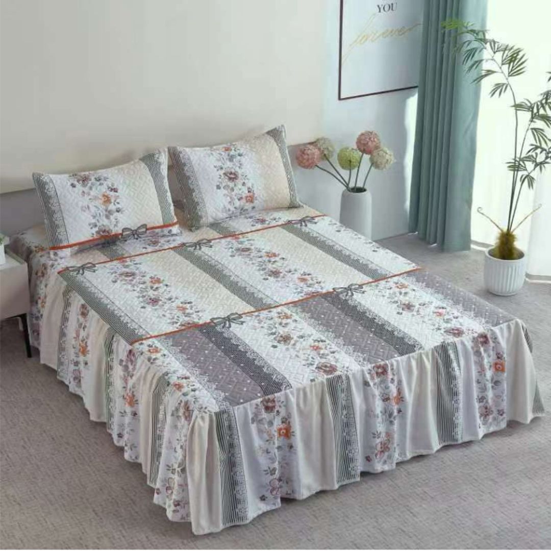 Cuvertura de Pat din Bumbac Finet cu Volanase – Set 3 Piese | Eleganta si Confort in Stil Romantic | COD 0100-TL