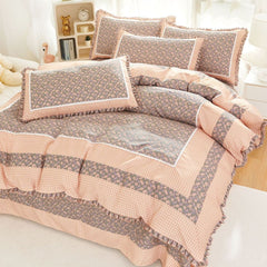 Lenjerie de Pat Bumbac Finet Brodat – Set 4 Piese | Eleganta si Rasfat pentru Somnul Tau | COD 0120-V