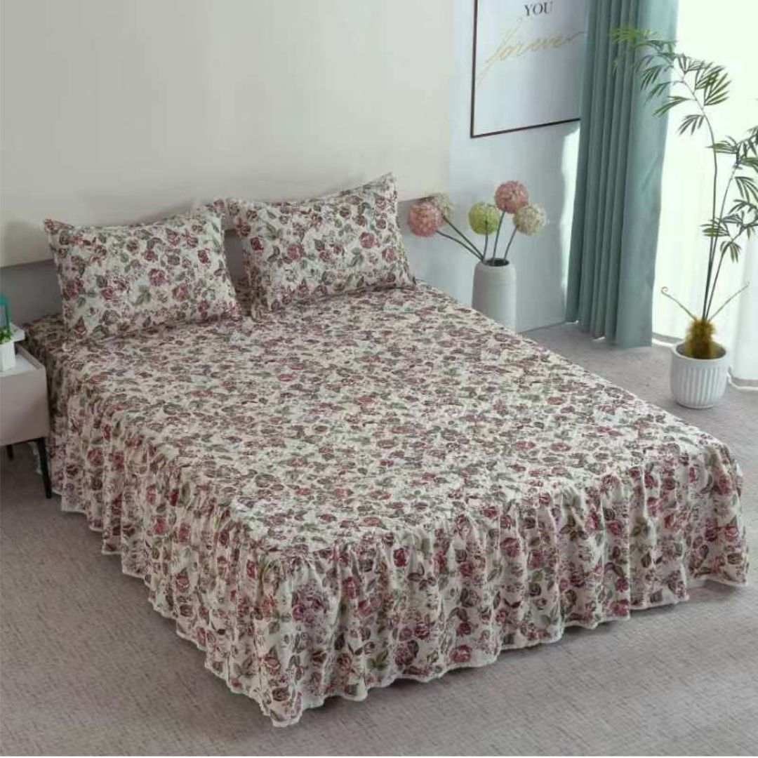 Cuvertura de Pat din Bumbac Finet cu Volanase – Set 3 Piese | Eleganta si Confort in Stil Romantic | COD 0101-TL
