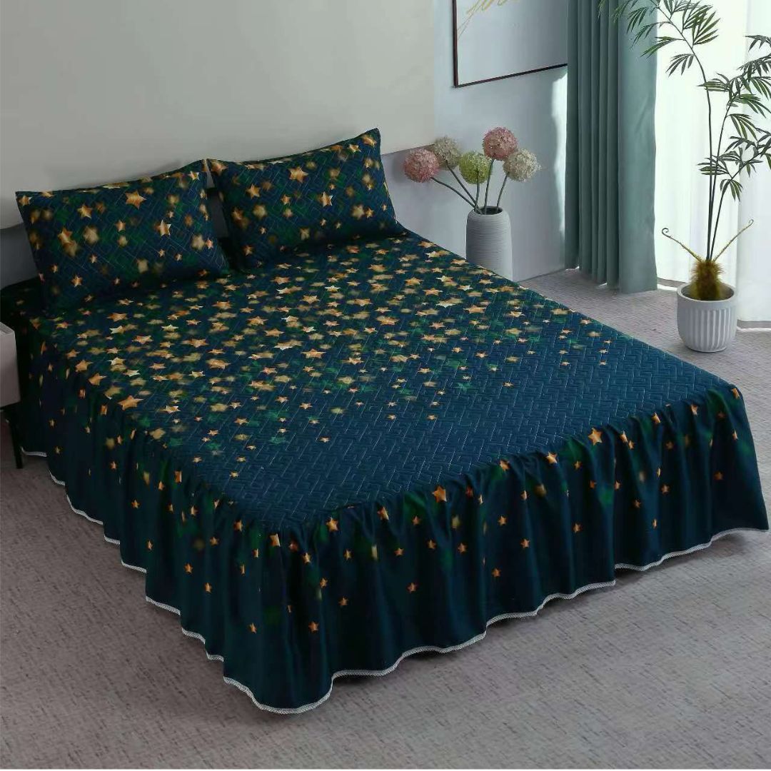 Cuvertura de Pat din Bumbac Finet cu Volanase – Set 3 Piese | Eleganta si Confort in Stil Romantic | COD 0102-TL