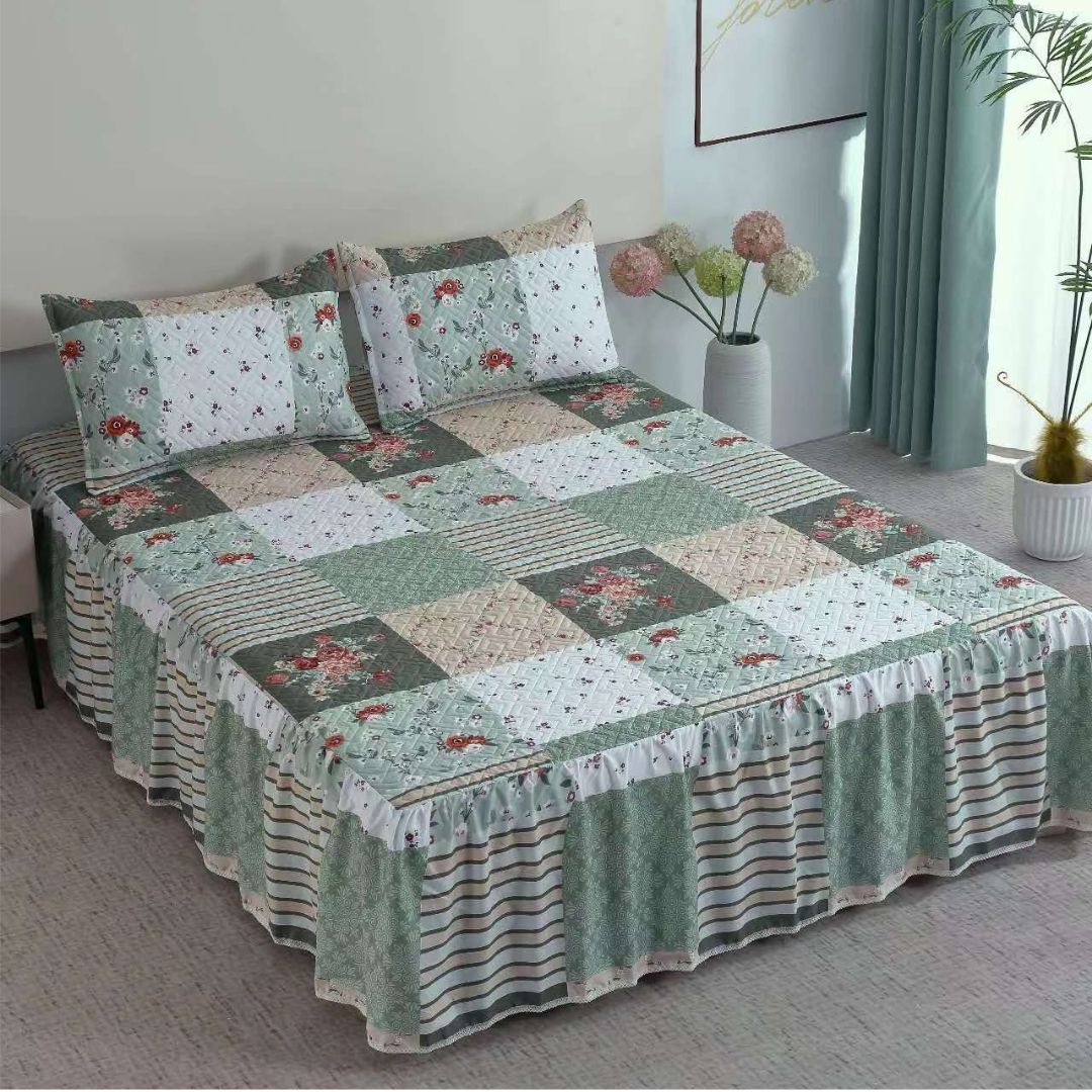 Cuvertura de Pat din Bumbac Finet cu Volanase – Set 3 Piese | Eleganta si Confort in Stil Romantic | COD 0103-TL