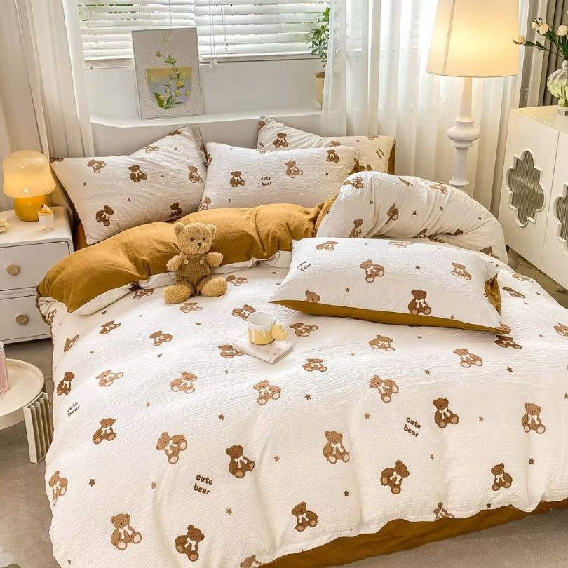 Lenjerie de Pat Finet Creponat – O Persoana, 4 Piese – Confort si Eleganta in Fiecare Noapte | COD 0304-PR