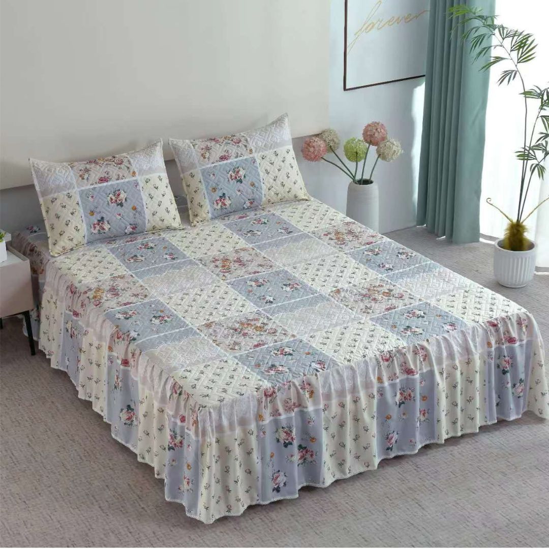 Cuvertura de Pat din Bumbac Finet cu Volanase – Set 3 Piese | Eleganta si Confort in Stil Romantic | COD 0104-TL