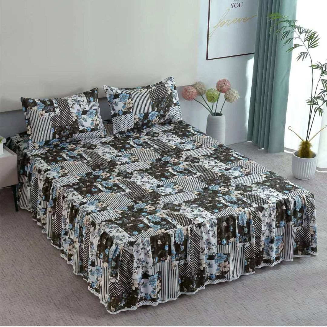 Cuvertura de Pat din Bumbac Finet cu Volanase – Set 3 Piese | Eleganta si Confort in Stil Romantic | COD 0108-TL
