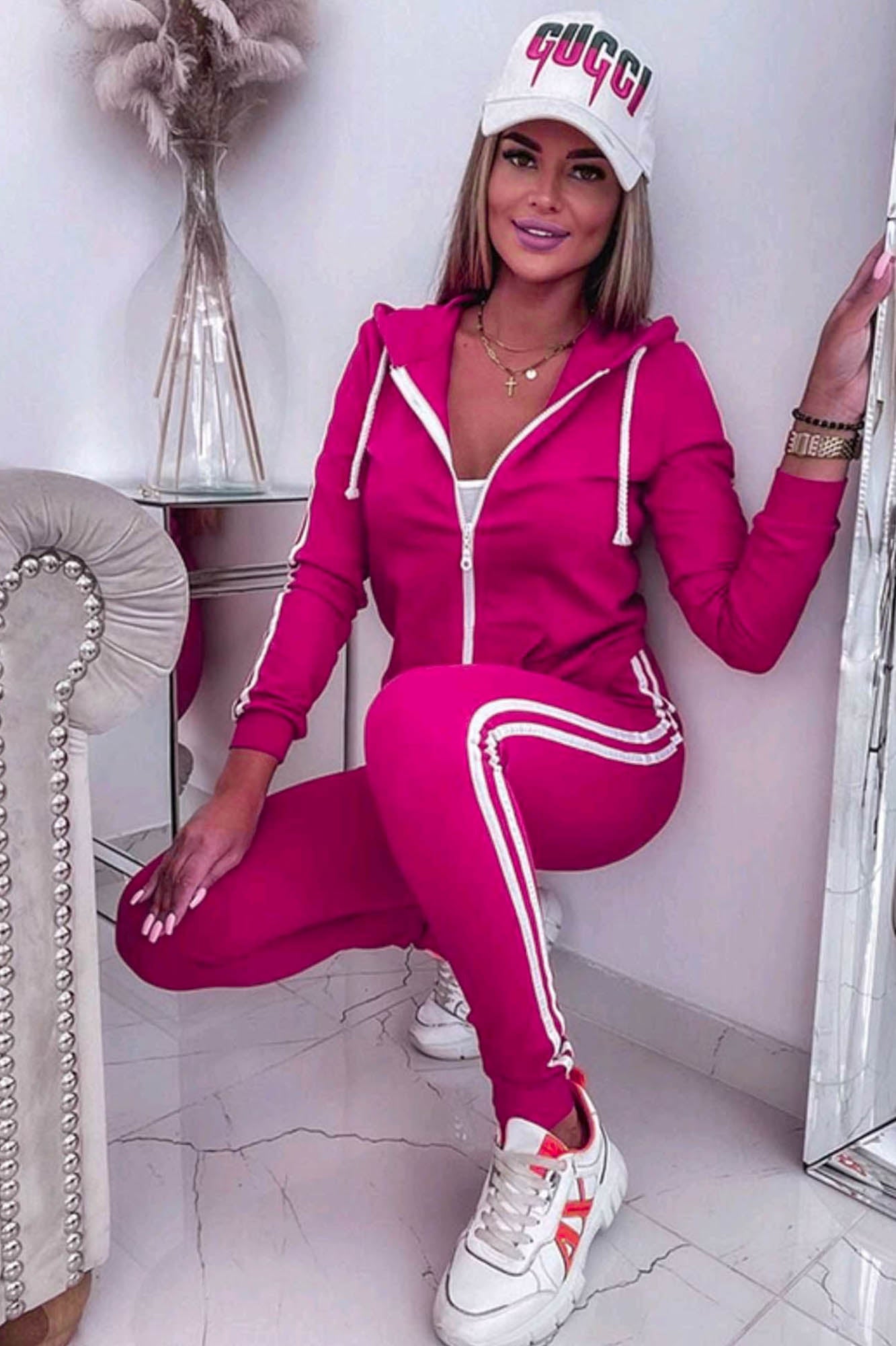 Trening dama bumbac cu dungi laterale 3886-24