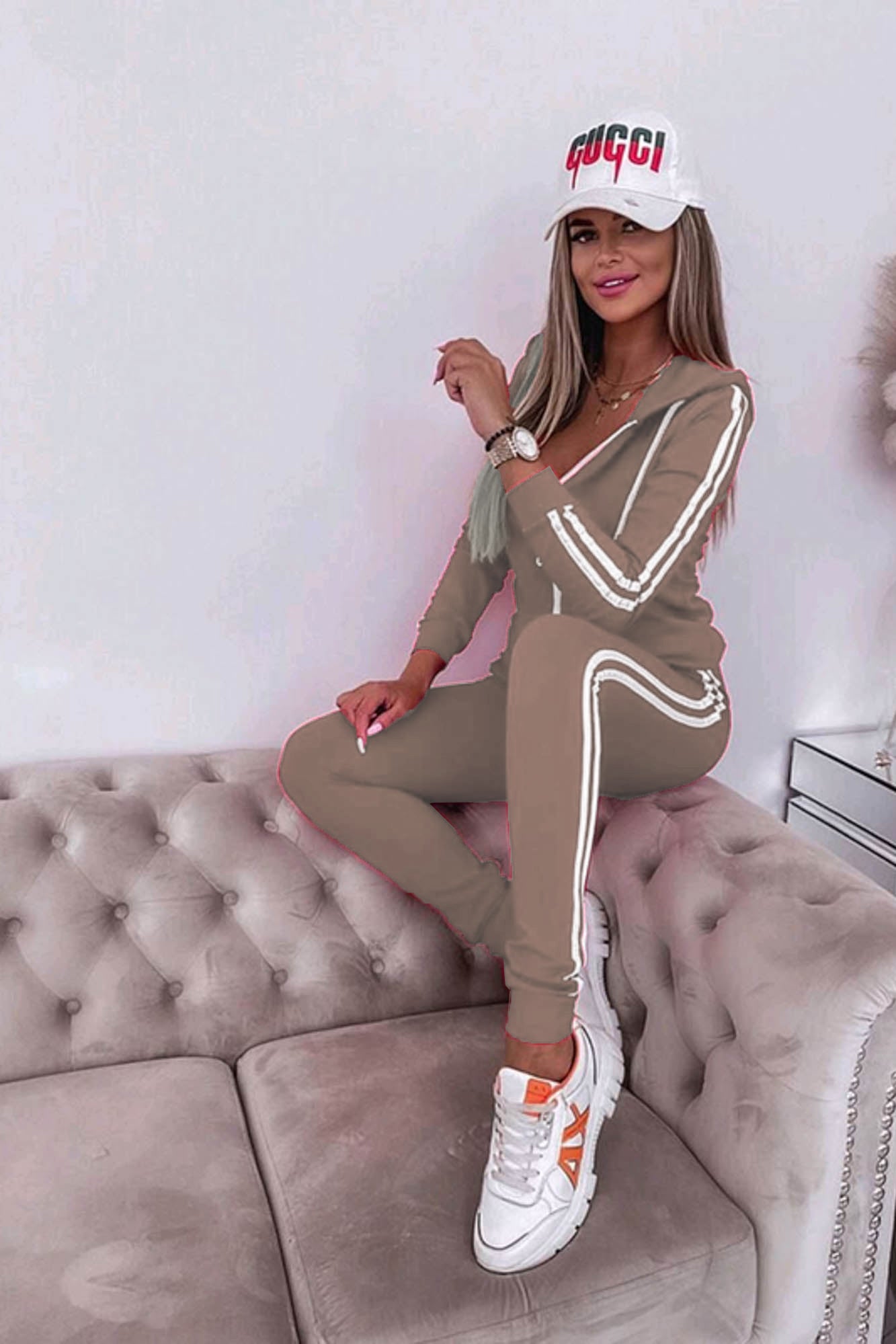 Trening dama bumbac cu dungi laterale 3886-24