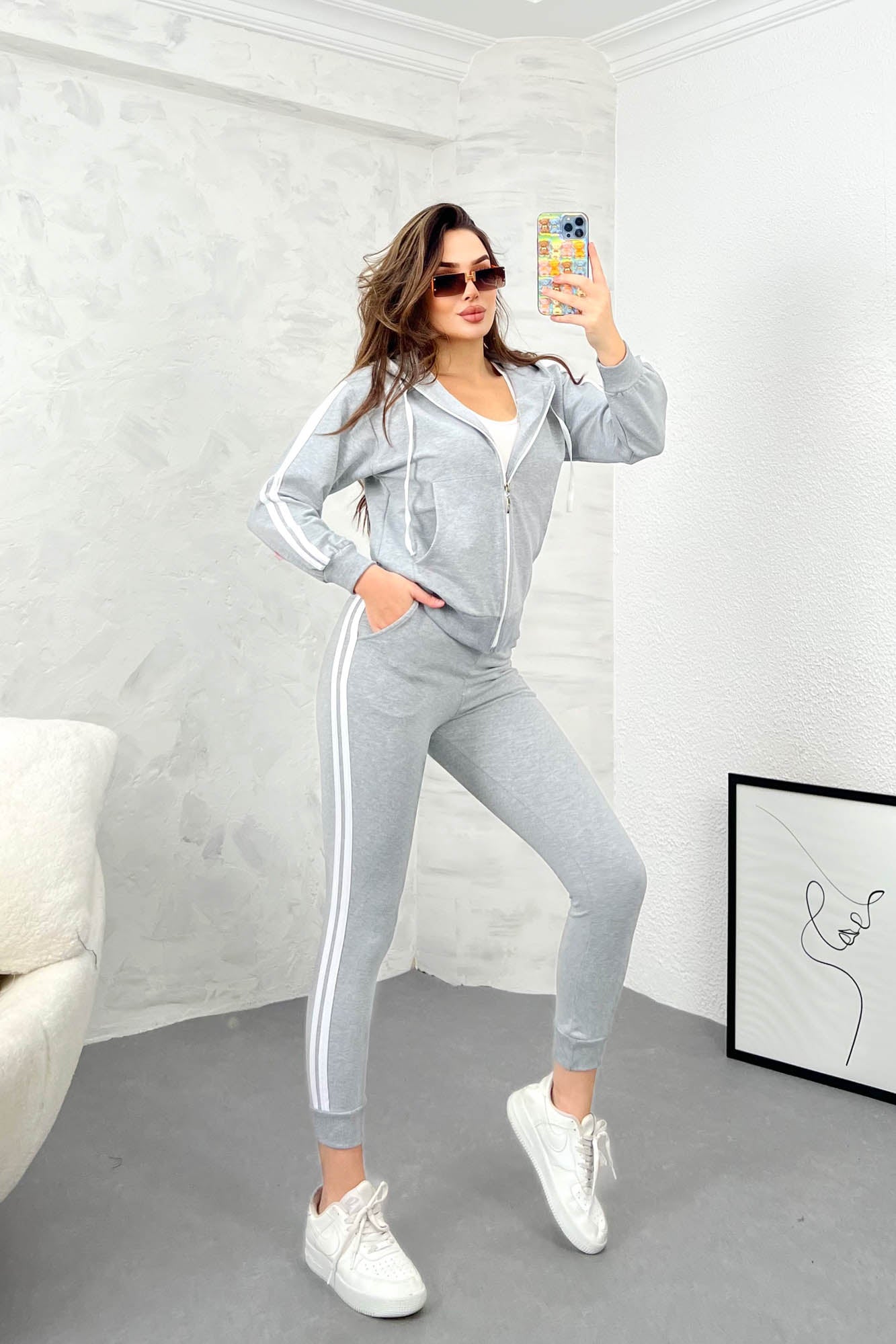 Trening dama bumbac cu dungi laterale 3886-24