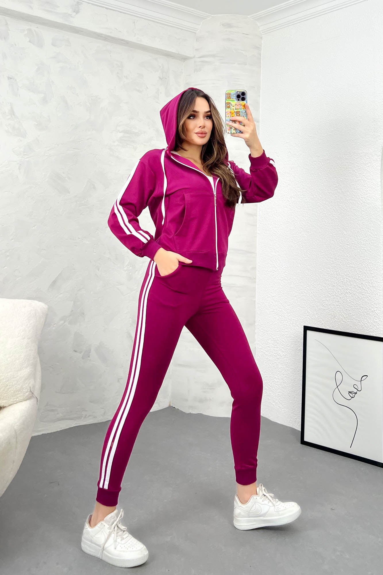Trening dama bumbac cu dungi laterale 3886-24