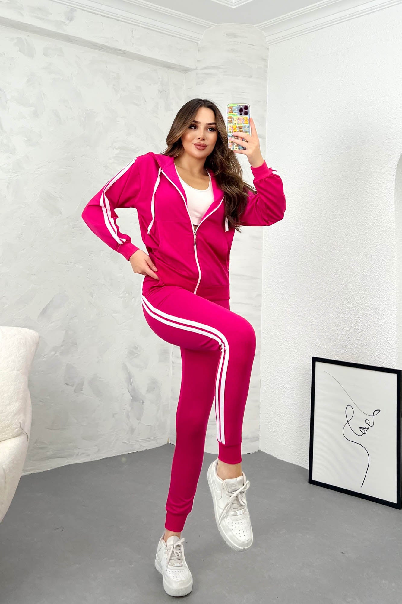 Trening dama bumbac cu dungi laterale 3886-24