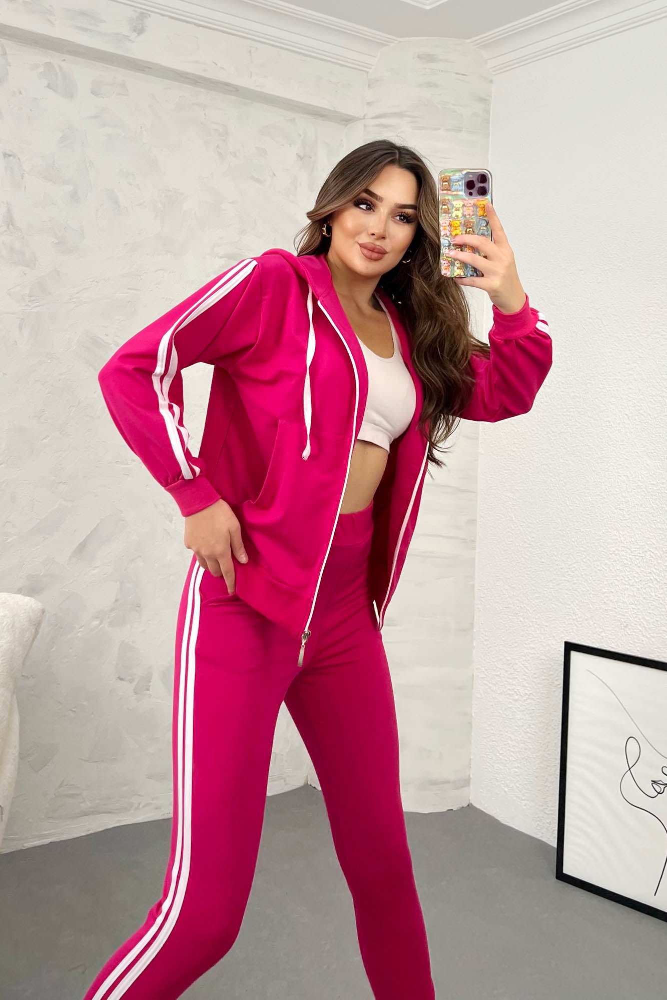 Trening dama bumbac cu dungi laterale 3886-24