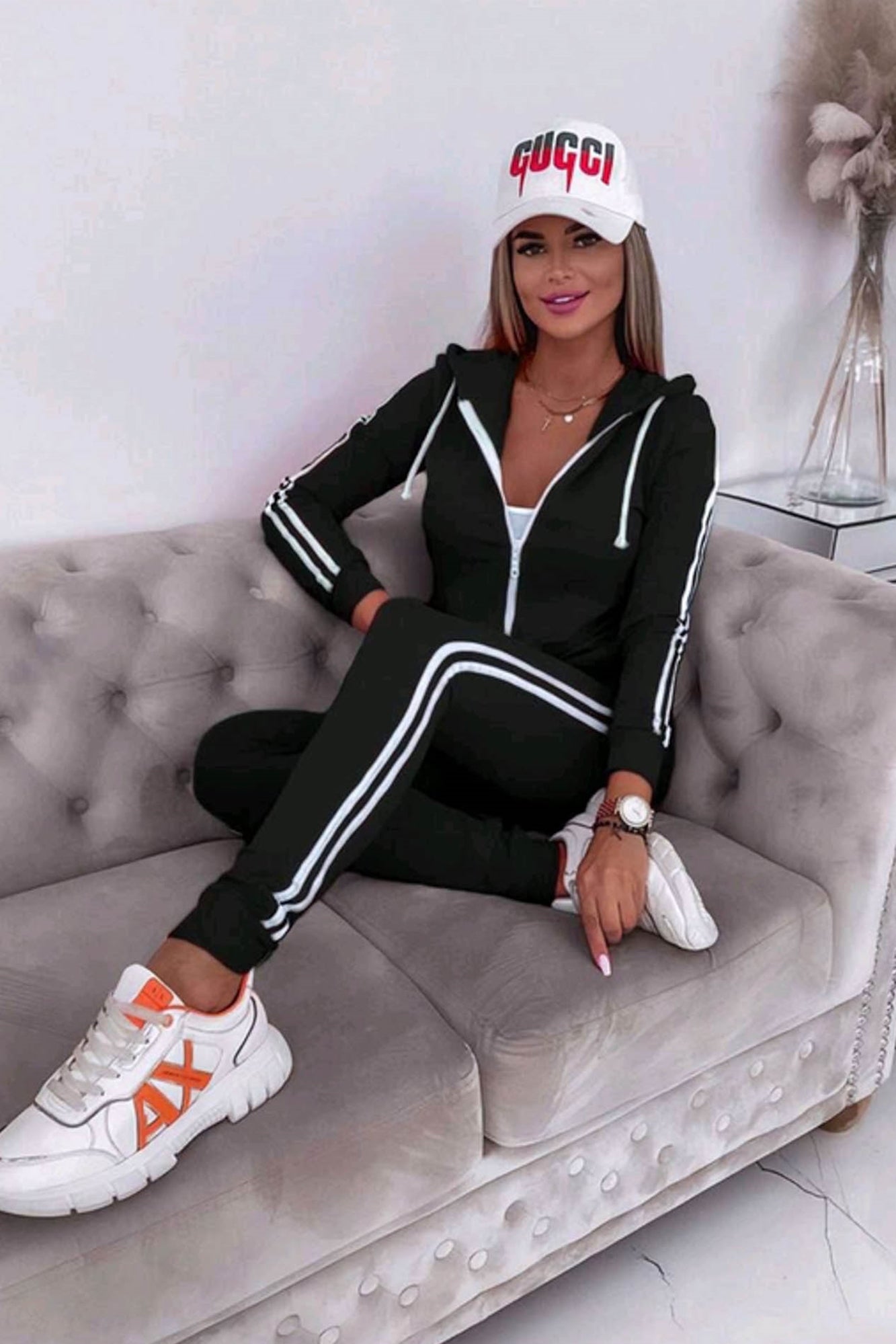 Trening dama bumbac cu dungi laterale 3886-24