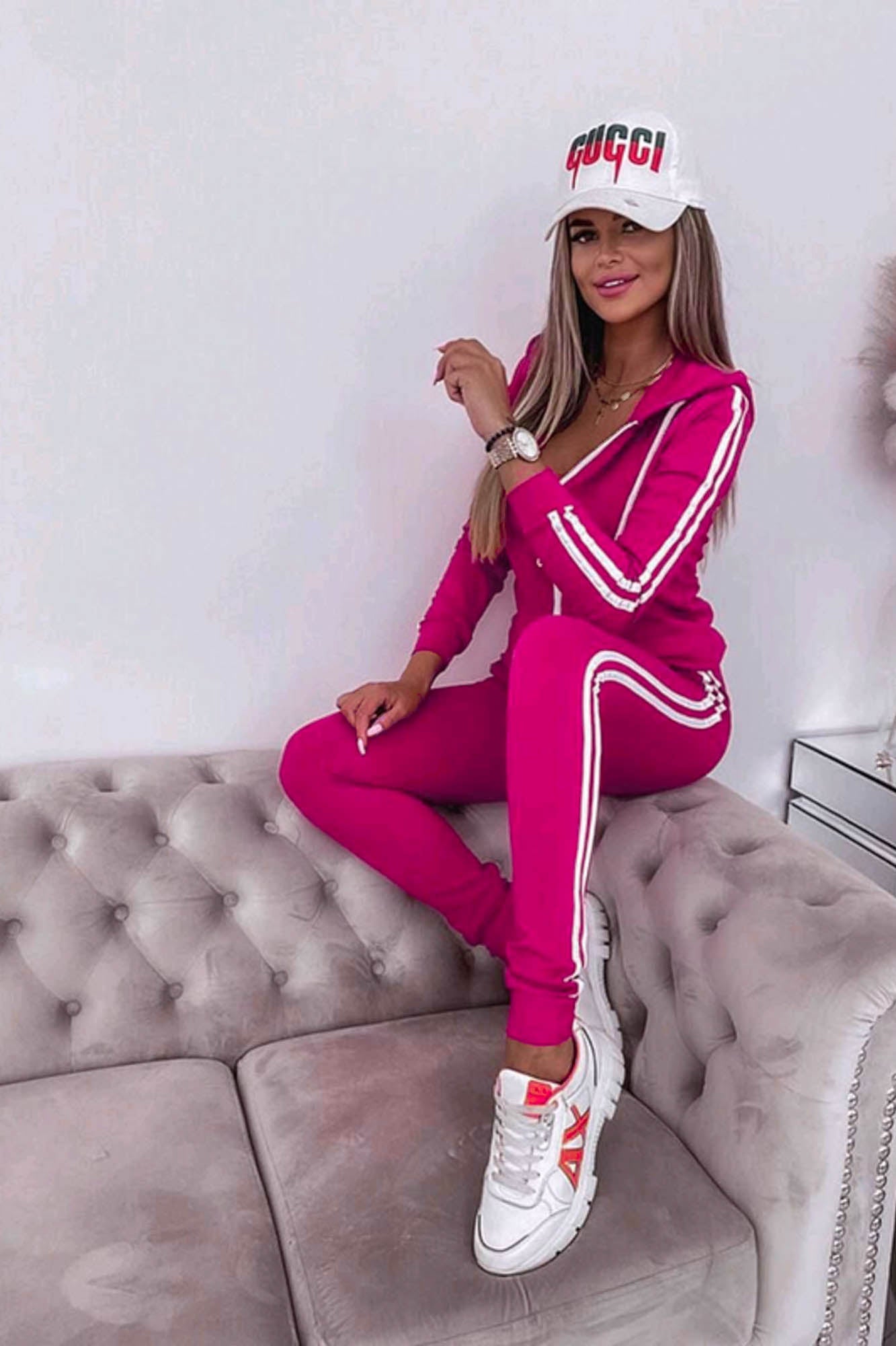 Trening dama bumbac cu dungi laterale 3886-24
