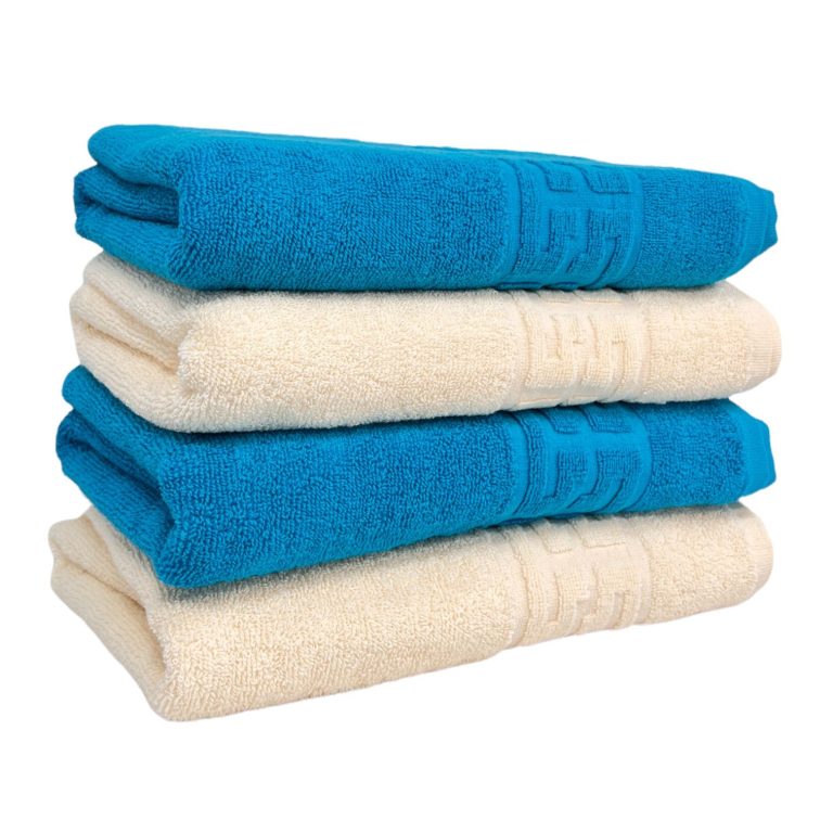Set 4 prosoape de baie | Greek Border ââ¬â Crem, Albastru