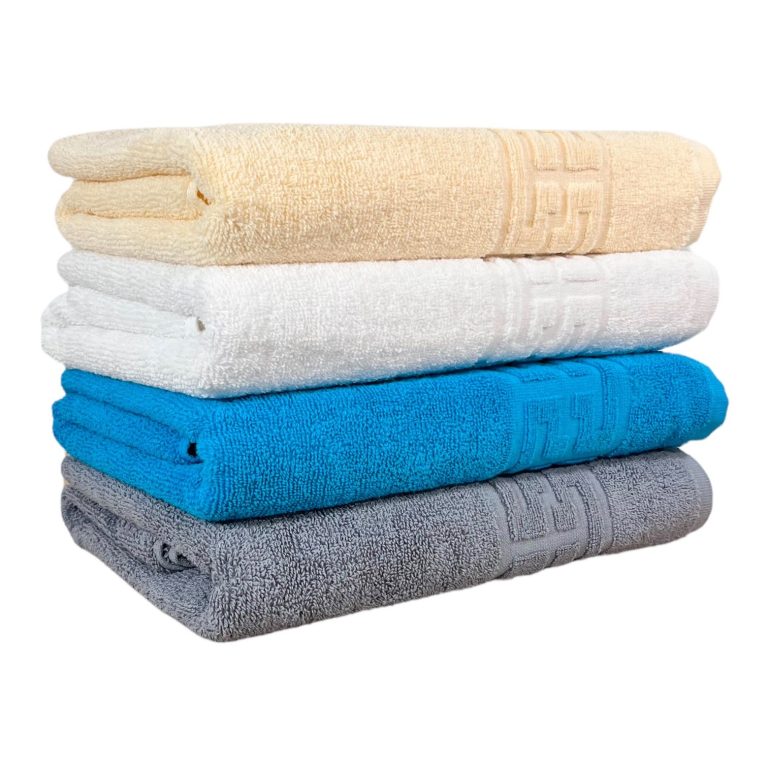 Set 4 prosoape de baie | Greek Border ââ¬â Crem, Alb, Bleu, Gri