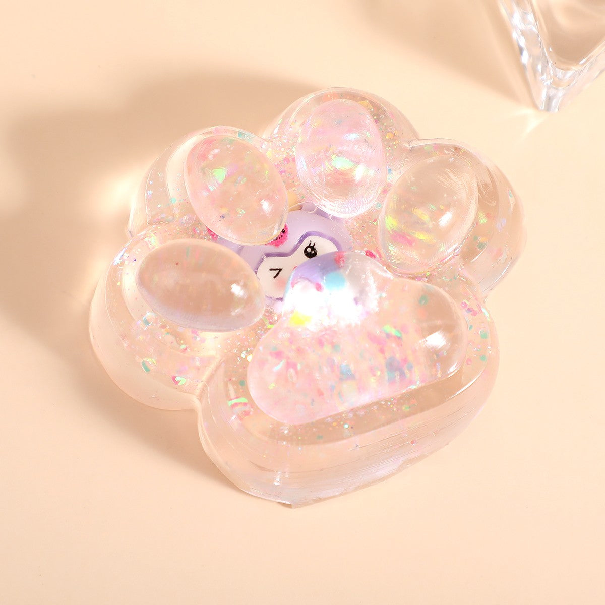 Jucarie Antistres Squishy, Flippy, cu Revenire Lenta, Squeeze Pinch Family, Model Cat Paw, 6.5 x 7 cm, din Tpr, 4-6 Ani, Model 1 Figurina, Transparent