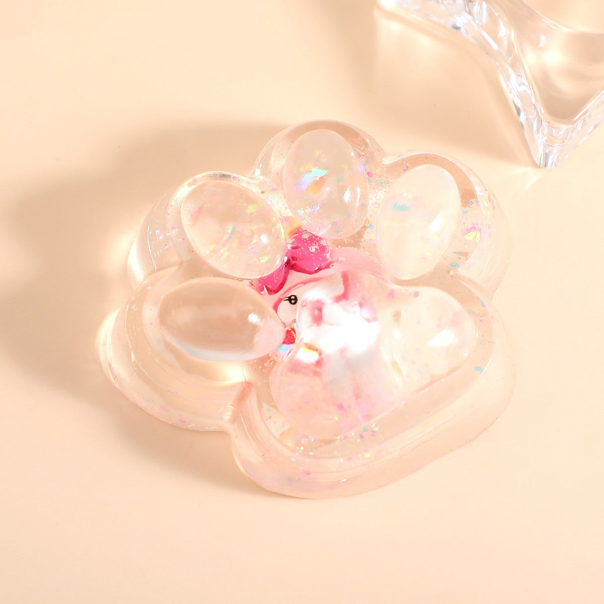 Jucarie Antistres Squishy, Flippy, cu Revenire Lenta, Squeeze Pinch Family, Model Cat Paw, 6.5 x 7 cm, din Tpr, 4-6 Ani, Model 1 Figurina, Transparent