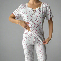 Pijama Dama – Set Pantaloni Lungi si Tricou | Confort si Stil Pentru Nopti Linistite | COD 7105-PJ