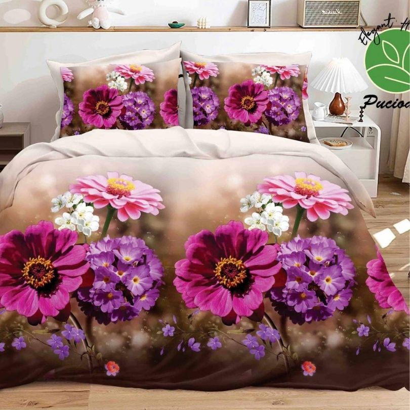 Lenjerie de pat din bumbac satinat 3D, 4 piese – Eleganta si confort pentru dormitorul tau | COD 0200-SI