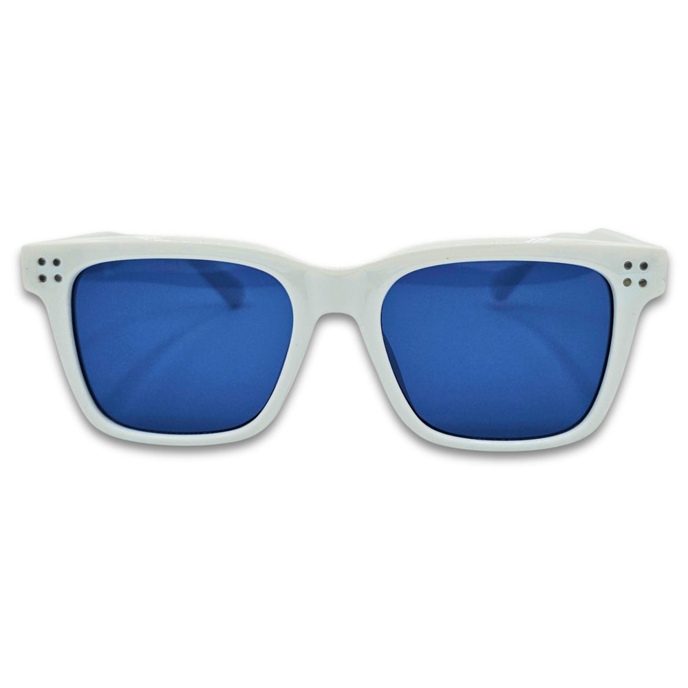 Ochelari de soare unisex Matteo Ferari, lentile albastre, rama alba