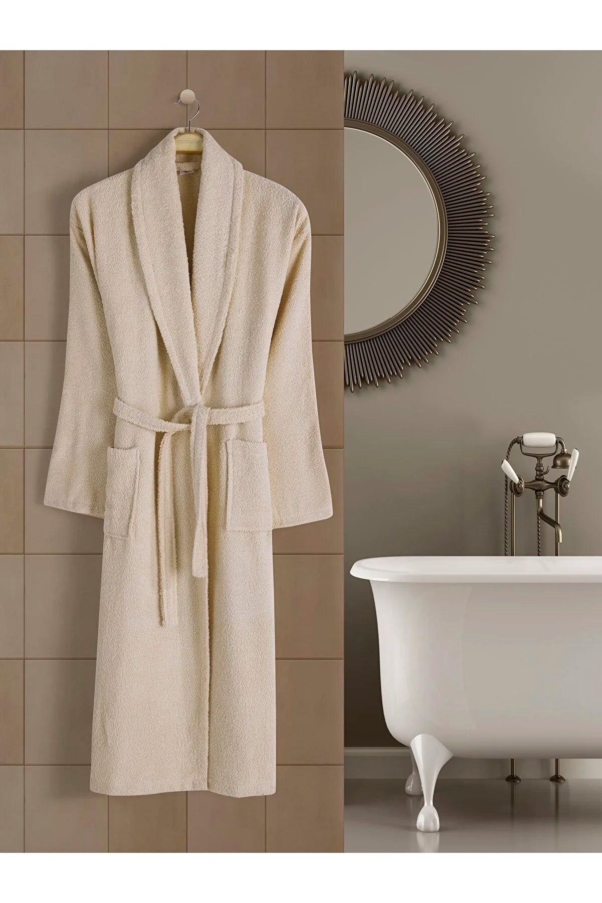 Halat de baie Unisex bumbac 100% – Bej-Deschis
