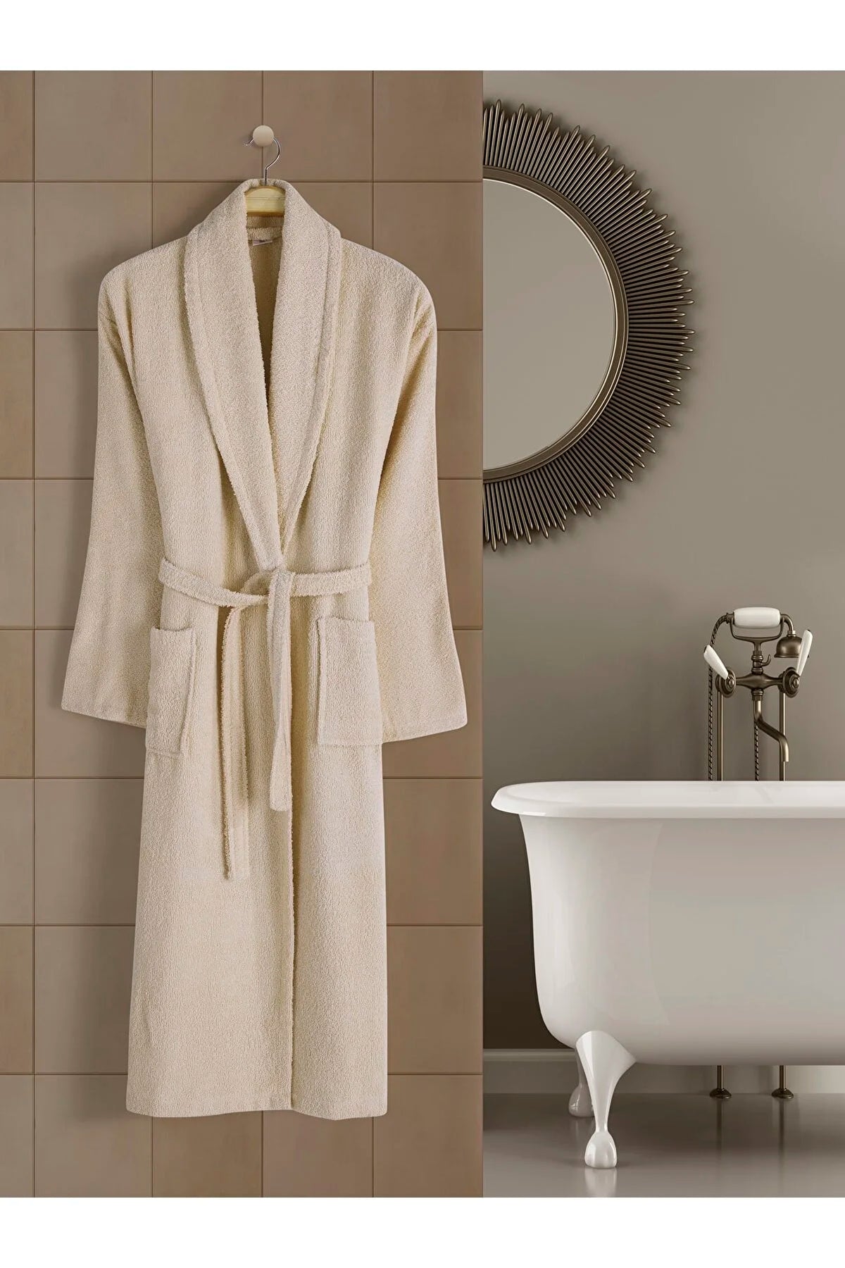 Halat de baie Unisex bumbac 100% – Bej-Deschis