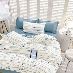 Lenjerie de Pat Bumbac Finet cu Elastic – Set 6 Piese, Moale și Confortabil | 5052-SI