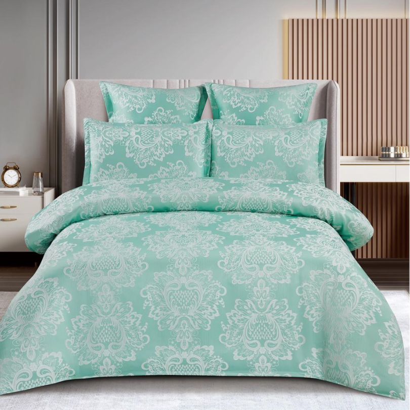Lenjerie de Pat Jacquard cu Elastic – Set 6 Piese | Eleganta, Calitate si Fixare Perfecta | COD 0360-SI