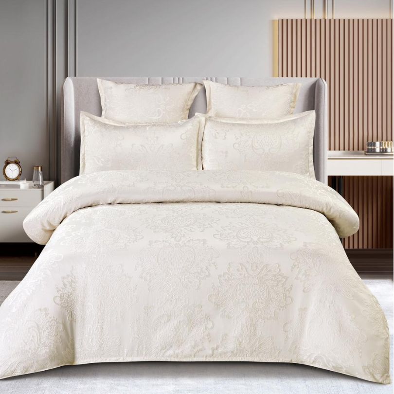 Lenjerie de Pat Jacquard cu Elastic – Set 6 Piese | Eleganta, Calitate si Fixare Perfecta | COD 0358-SI