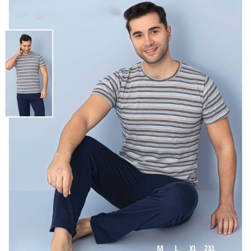 Pijama Barbati – Set Pantaloni Lungi si Tricou | Confort si Stil Pentru Noptile Racoroase | COD 7086-PJ