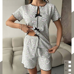 Pijamale Dama Tricot – Set Pantaloni Scurti si Tricou pentru Confortul Zilelor de Vara | COD 7073-PJ