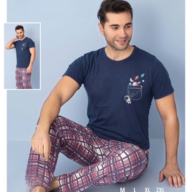 Pijama Barbati – Set Pantaloni Lungi si Tricou | Confort si Stil Pentru Noptile Racoroase | COD 7080-PJ