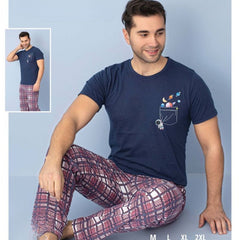 Pijama Barbati – Set Pantaloni Lungi si Tricou | Confort si Stil Pentru Noptile Racoroase | COD 7080-PJ