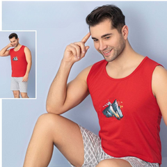 Pijama Barbati Vara – Set Maiou si Pantaloni Scurti din Bumbac | COD 7046-PJ
