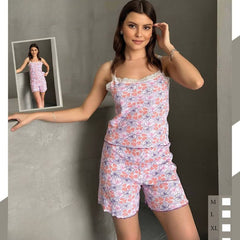 Pijamale Dama cu Pantaloni Scurti si Maiou – Stil si Confort pentru Vara | COD 7054-PJ