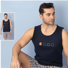 Pijama Barbati Vara – Set Maiou si Pantaloni Scurti din Bumbac | COD 7044-PJ