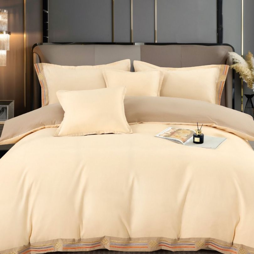 Lenjerie de pat din bumbac cu broderie – 6 piese | Eleganta si confort pentru dormitorul tau | COD 0520-CF