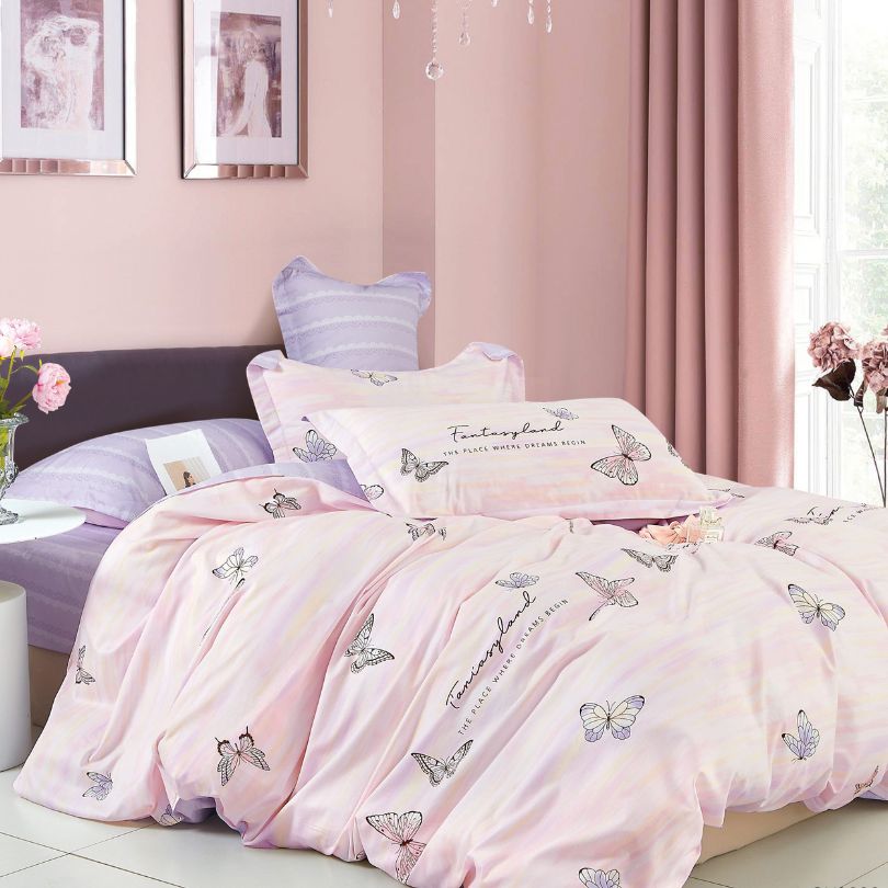 Lenjerie de Pat din Bumbac 100% cu Elastic – Set 4 Piese | COD 0114-PR