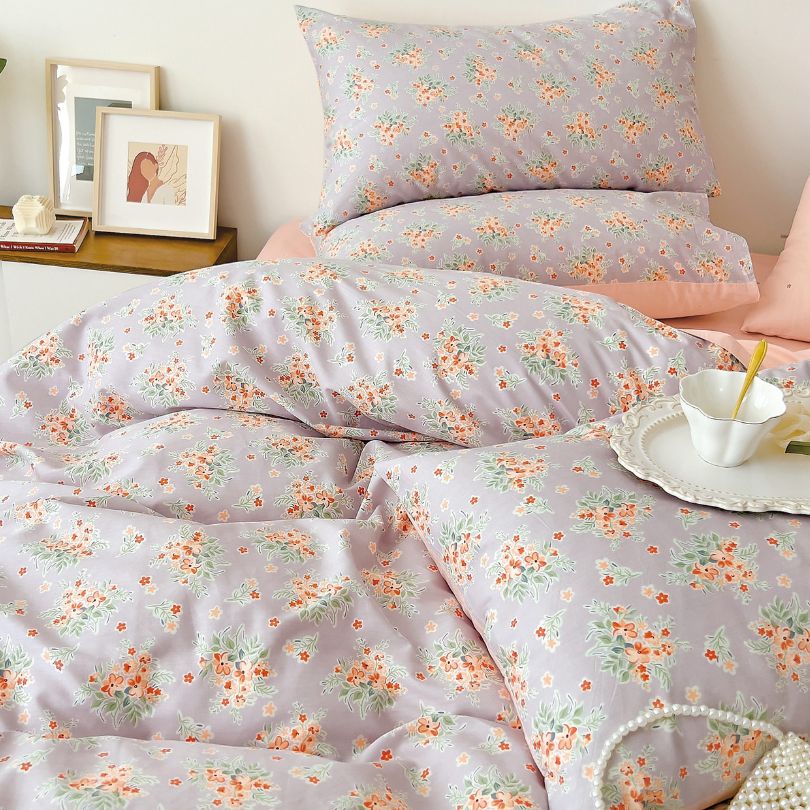 Lenjerie de Pat din Bumbac 100% cu Elastic – Set 4 Piese | COD 0121-PR