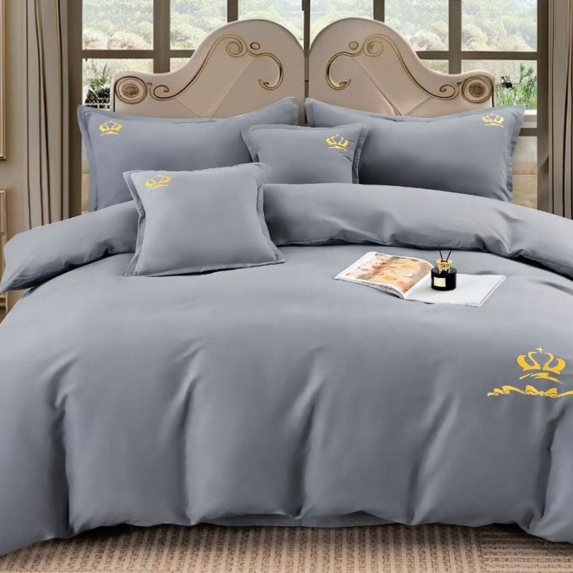 Lenjerie de Pat 6 Piese din Bumbac Neted cu Broderie – Eleganta si Confort Desavarsit | COD 0460-CF
