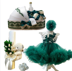 Trusou botez fete – Green and White Baptism Set