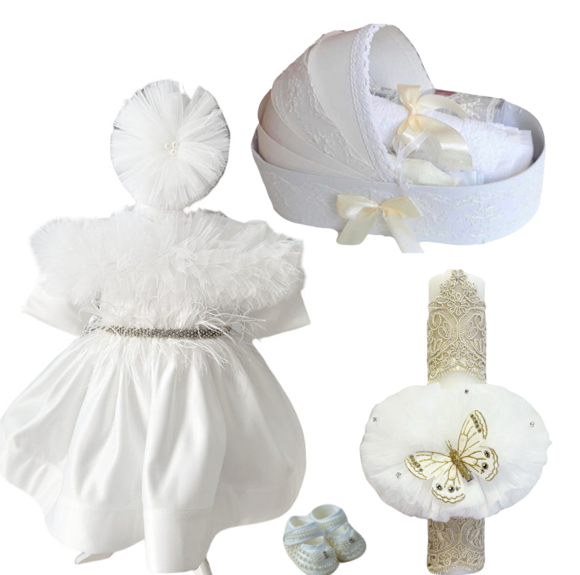 Trusou botez fete – White Lady Baptism Set cu landou