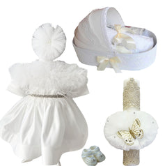 Trusou botez fete – White Lady Baptism Set cu landou