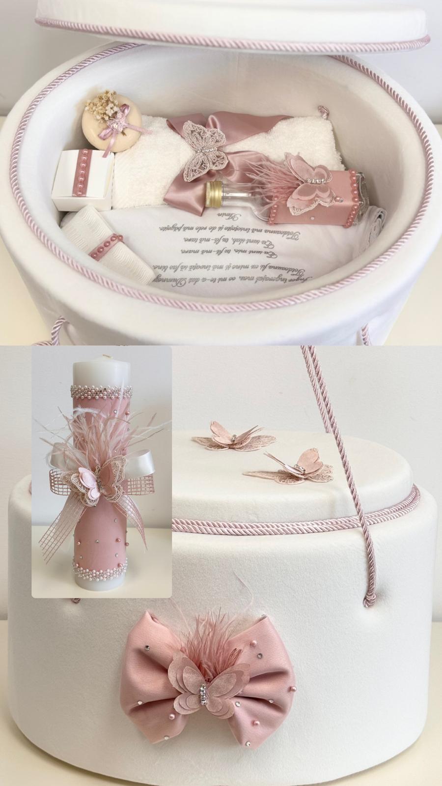 Trusou botez si lumanare Velvet Pink Bow