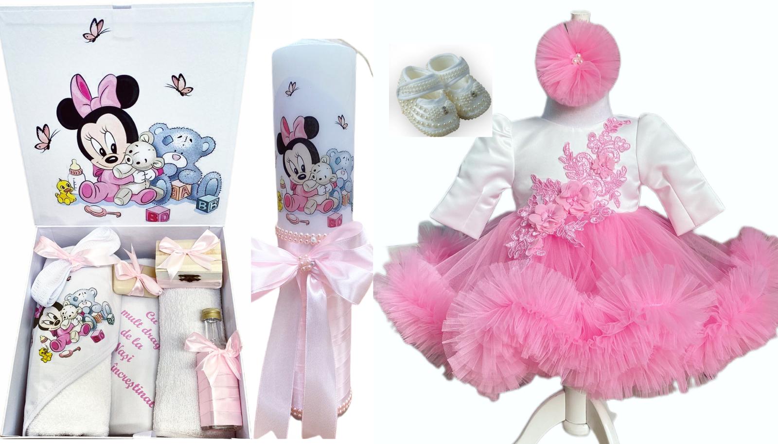 Trusou botez fetita cu lumanare Printesa Roz