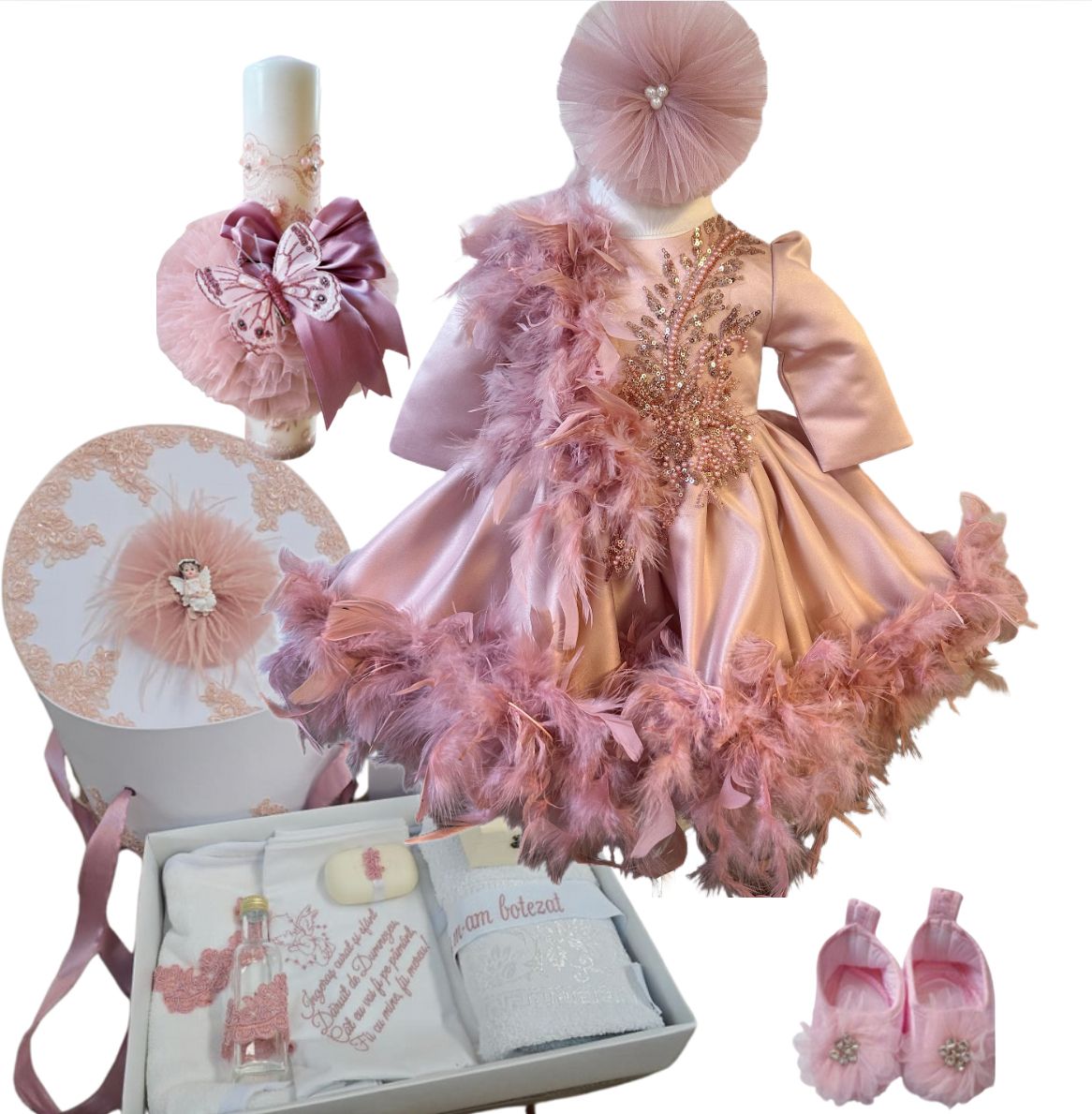 Trusou botez fete – Pink Feathers
