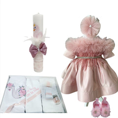 Trusou botez fete – Pink Swan Baby Baptism Set